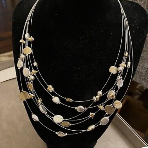 Lia Sophia “skipping stones” two toned layered 7 strand silver/ gold choker GUC - Picture 1 of 7